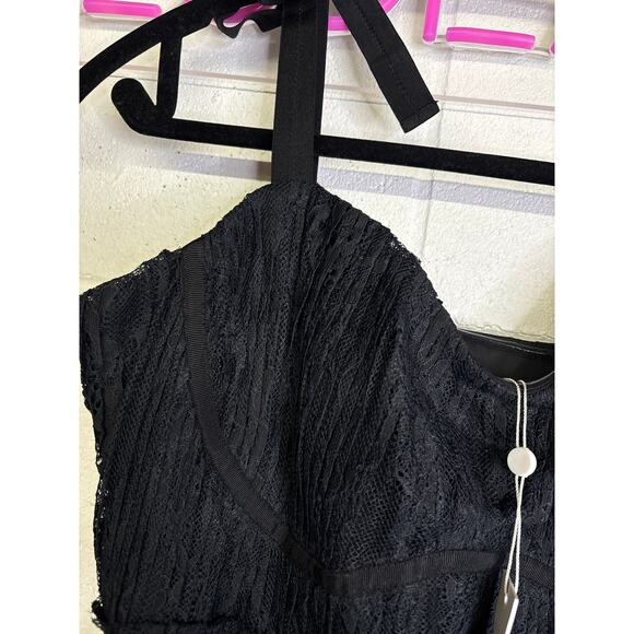 New NWT Jonathan Simkhai Black Silk Lace Plisse Tie Strap Midi Dress Size 10 - Picture 5 of 6